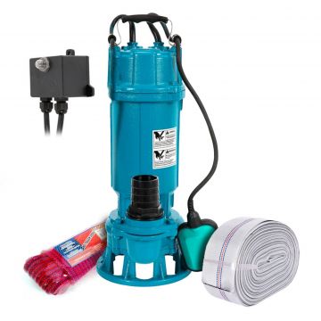Kit Pompa Pompa apa murdara cu tocator si cutit, IBO FURIATKA 550, 550W, debit 300l/min, 2 toli, Furtun 20m si cordelina 20m