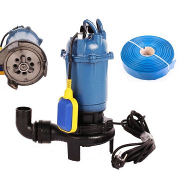 Pachet Pompa Apa Murdara (Hazna) cu Tocator, Cutit si Plutitor Micul Fermier (2600 W, 20 mc/h) + Furtun Pompieri 20 m si colier de prindere 2 Toli