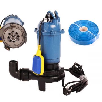 Pachet Pompa Apa Murdara (Hazna) cu Tocator, Cutit si Plutitor Micul Fermier (2600 W, 20 mc/h) + Furtun Pompieri 20 m si colier de prindere 2 Toli